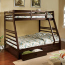 California II Cherry Twin/Full Bunk Bed w/ 2 Drawers Cherry, Walnut, Grey, &Oak
