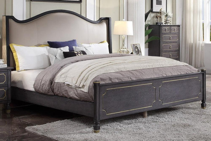 Acme Furniture House Marchese Queen Upholstered Panel Bed in Tobacco 28900Q